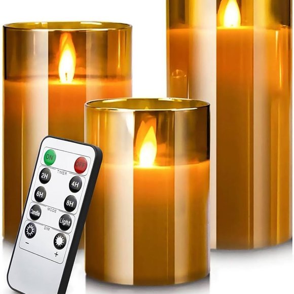 BNIB LED Wax Candle Set with Real-Flame Effect - 3 Pillar Sizes, 3x4, 3x5, 3x6 - Picture 1 of 4